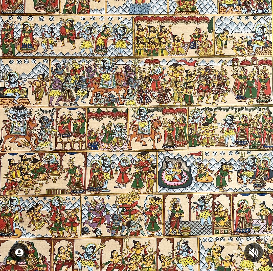 authindia's tweet photo. "Nothing is everything, and everything is nothing."
Shiva Parvati Marriage and birth of Kartikeya phad #painting by master # artist Kalyan Joshi. 
 #Mahashivratri #artist #Shivratri #quote #Mahashivratri2026 #art #acrylicpainting  #culture  #IncredibleIndia https://t.co/Ev2HyqRKbg