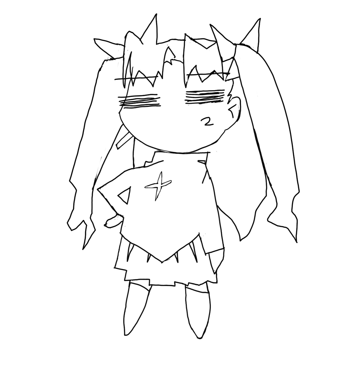 Me dio por dibujar rápido el sprite chibi gracioso de Rin y así quedó xddd