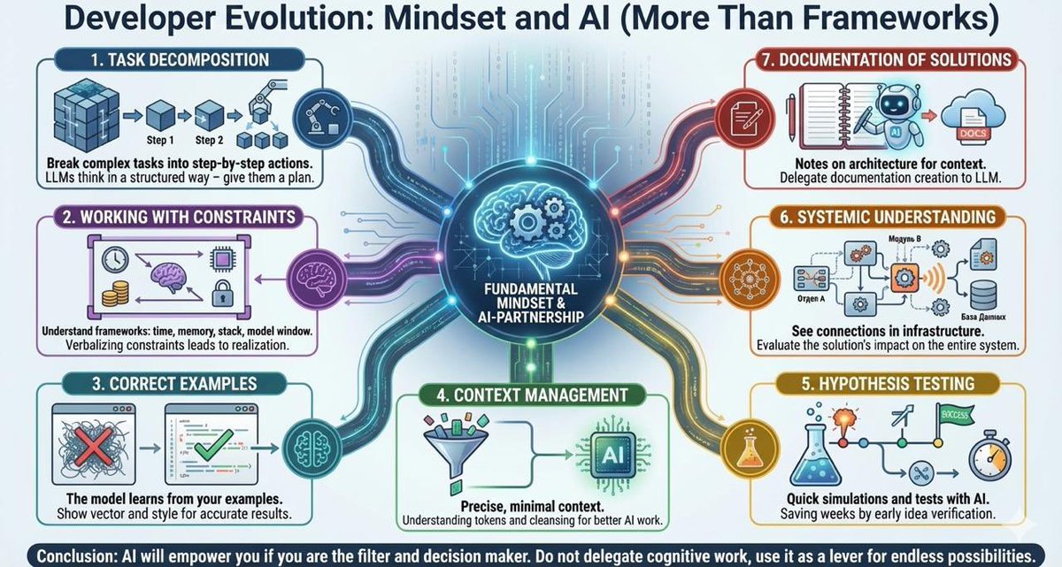 ArsDevH's tweet photo. The 7 skills that matter more than frameworks in 2026

If you're learning to code in 2026, don't just chase frameworks.

The game has changed. AI is here, and the developers winning are the ones who know how to think, not just how to code.

I broke down the 7 skills that actually matter now 👇