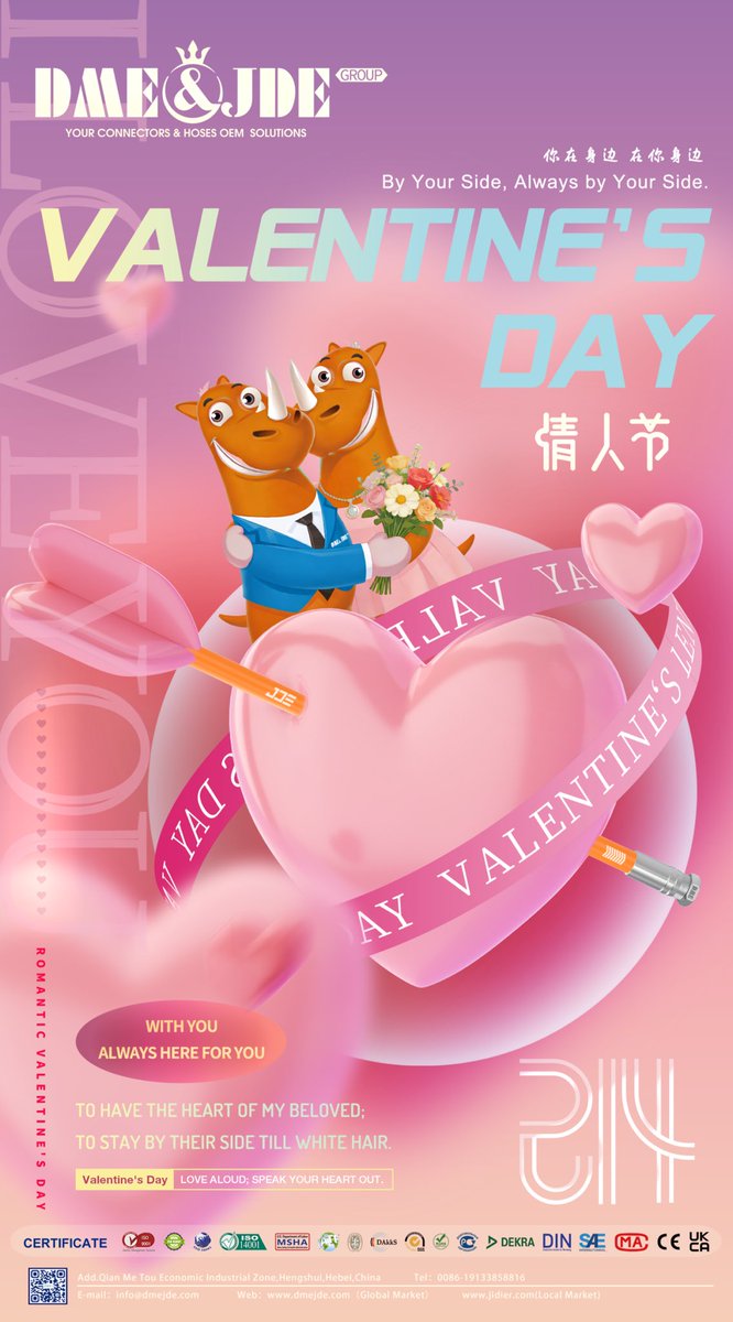 Happy Valentine’s Day! When romance meets craftsmanship, a unique warmth unfolds. DME&amp;JDE safeguards the efficient operation of hydraulic systems with precision-engineered quality. On this sweet day
#connector #fitting #hydraulic #hose