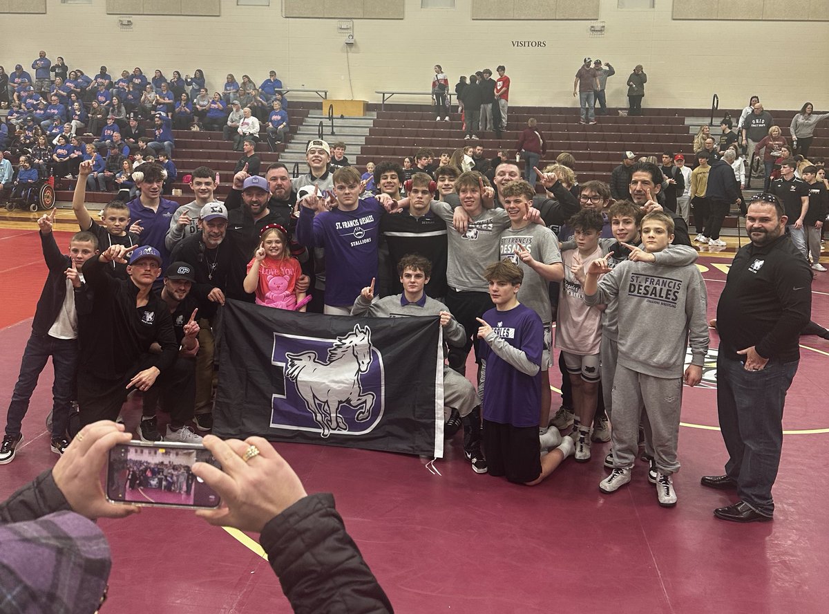 SFDAthletics's tweet photo. The @SFDWrestling Stallions are the 2026 Division II OHSWCA Team Dual State Champions!!! This is the programs first dual State Title, and the schools 42nd Team Championship overall!! #GoStallions https://t.co/2Uk7QGh4yy