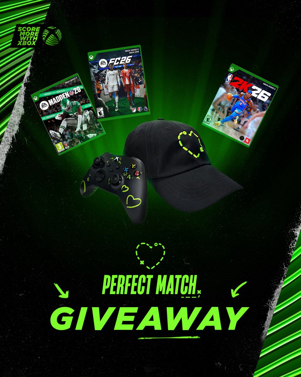 Hey I’m teaming up with @xbox to give away the ultimate Valentines Day bundle! 🎮✨#ThePerfectMatch

One lucky winner will score:
• 2x Perfect Match controllers
• 1x custom cap
• 3x game codes

To enter: Like + RT + tag 2 friends below 👇

#ScoreMoreWithXbox