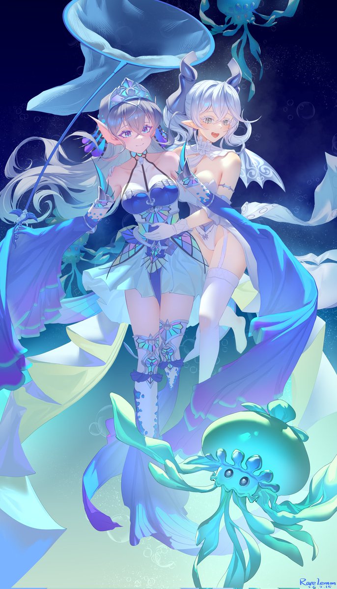 RareLemonX's tweet image. 捕鱼达人 
谁是捕鱼达人？露露还是城主😇😇😇
 #pixiv pixiv.net/artworks/14120…