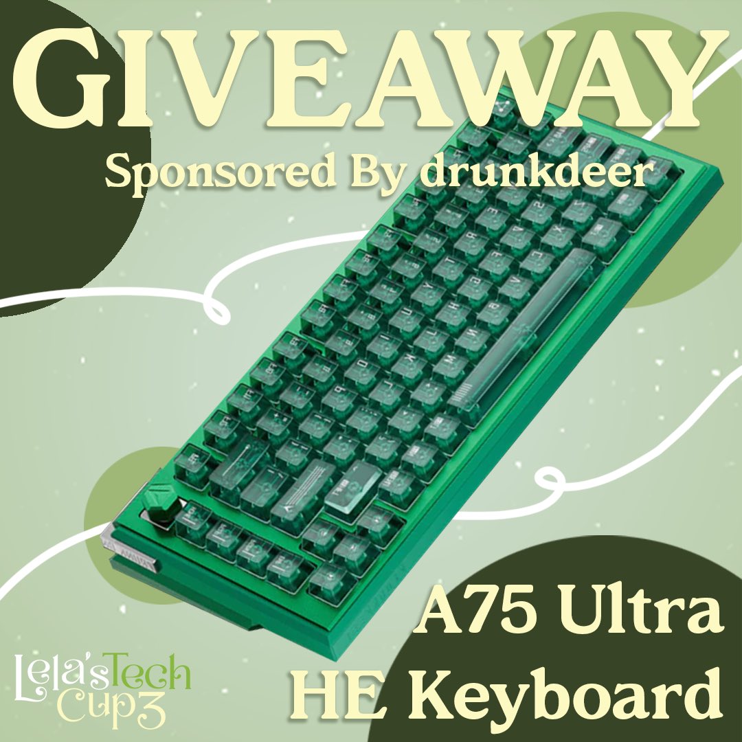 🎉LTC3 Giveaway🎉

drunker is sponsoring a giveaway because they’re so adorbs! 🍄 
they’re giving away a A75 Ultra keyboard !

to enter: 
1️⃣ follow <a href="/lelaVT_/">lela 🍄 VTuber</a> and <a href="/DrunkDeerKeeb/">DrunkDeer</a>
2️⃣ RT &amp; like this post

winner will be announced 26 Feb 2026
will you harness the forest magic ? 🌱