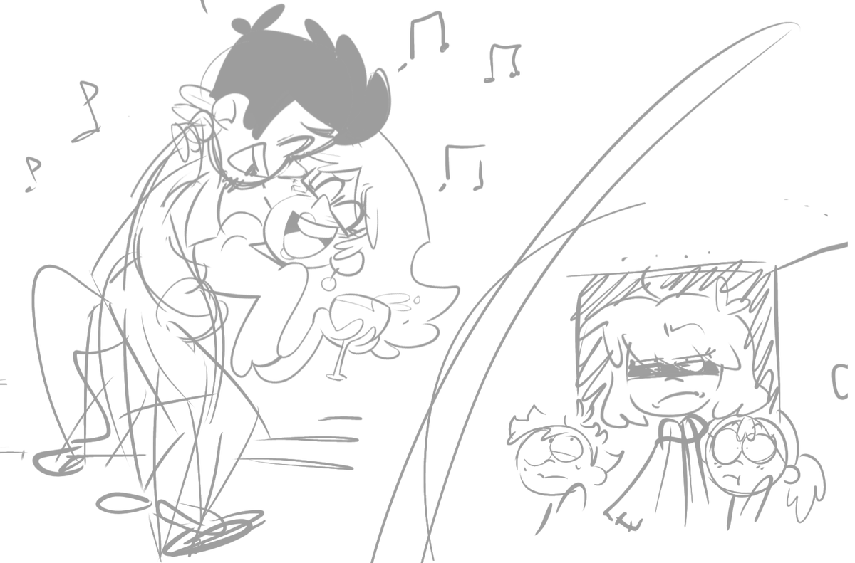 GreenNevy's tweet photo. "Lobby dancing :3 (based on that deltarune dance)"

Loan feels somewhat embarrassed when her parents become too lovey-dovey after drinking too much.

#Sinkids #TheLoudHouse https://t.co/EAg5W0OnaG