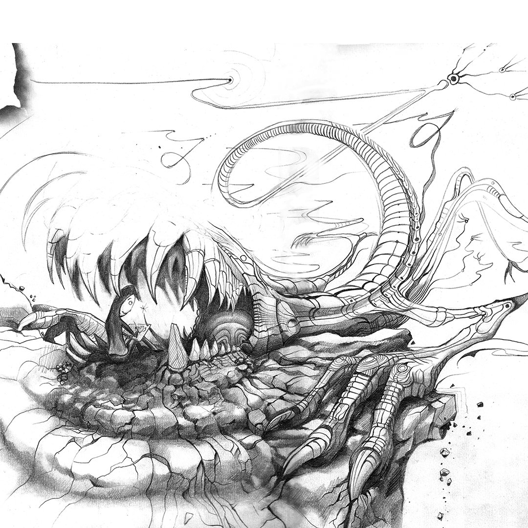 coldsolver's tweet image. Drawing between its teeth.