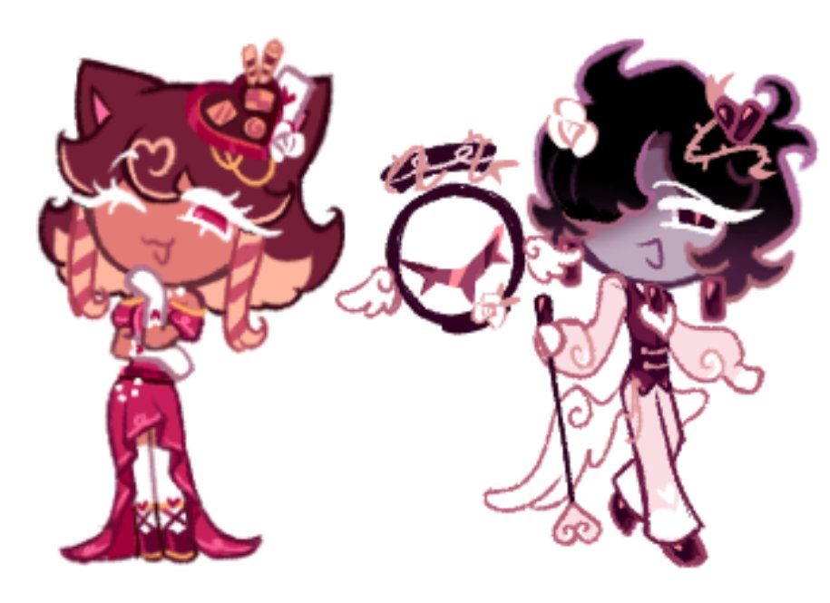 better late than ever (´∇｀'')
⏔⏔⏔⏔⏔⏔ ꒰ ᧔ෆ᧓ ꒱ ⏔⏔⏔⏔⏔⏔
concept art for their costumes,,
-Cheshire Cookie's Ace of Hearts
-Black Sapphire Cookie's Messenger of Love