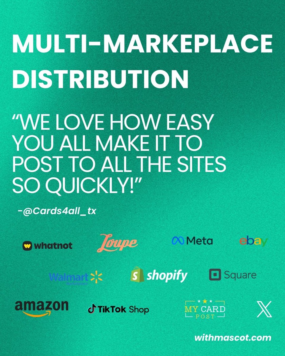It really is that easy! Want to list to multiple marketplaces but don't want the work that comes with it? We got you at #withmascot! We are integrated with multiple mass marketplaces, making it easy for users to distribute their listings quickly! Check us out!