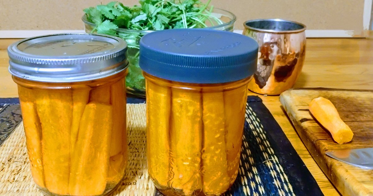 First attempt at fermented carrots failed, back to vinegar brine with Garlic and Dill.