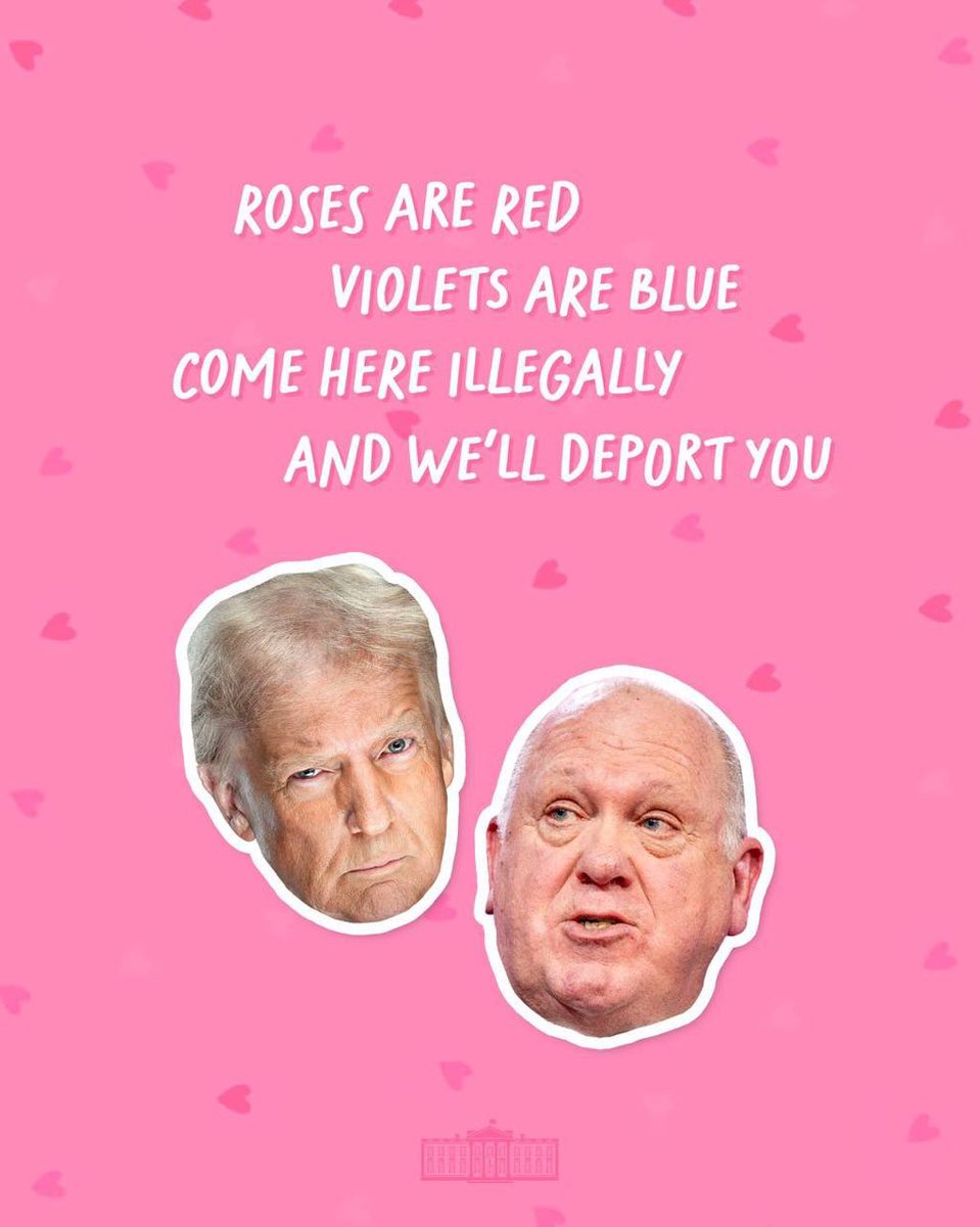 #ValentinesDay #TRUMP #ValentinesDay2026 #ICE 
<a href="/POTUS/">President Donald J. Trump</a> <a href="/SecNoem/">Sec. Kristi Noem</a> <a href="/ICEgov/">U.S. Immigration and Customs Enforcement</a> 
<a href="/RealTomHoman/">Thomas D. Homan</a>