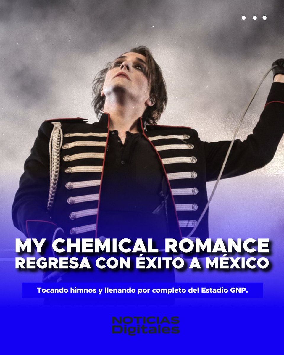 noticiasdgt_mex's tweet photo. My Chemical Romance no solo volvió a México: convirtió el Estadio GNP en terapia colectiva para toda una generación que creció, pero nunca superó el Black Parade. 🖤🎺
Mira la nota completa en nuestra página web 🌐🔗:
https://t.co/MM1eCOS9XR
#MyChemicalRomance #BlackParade #CDMX https://t.co/bHuWD7djqK