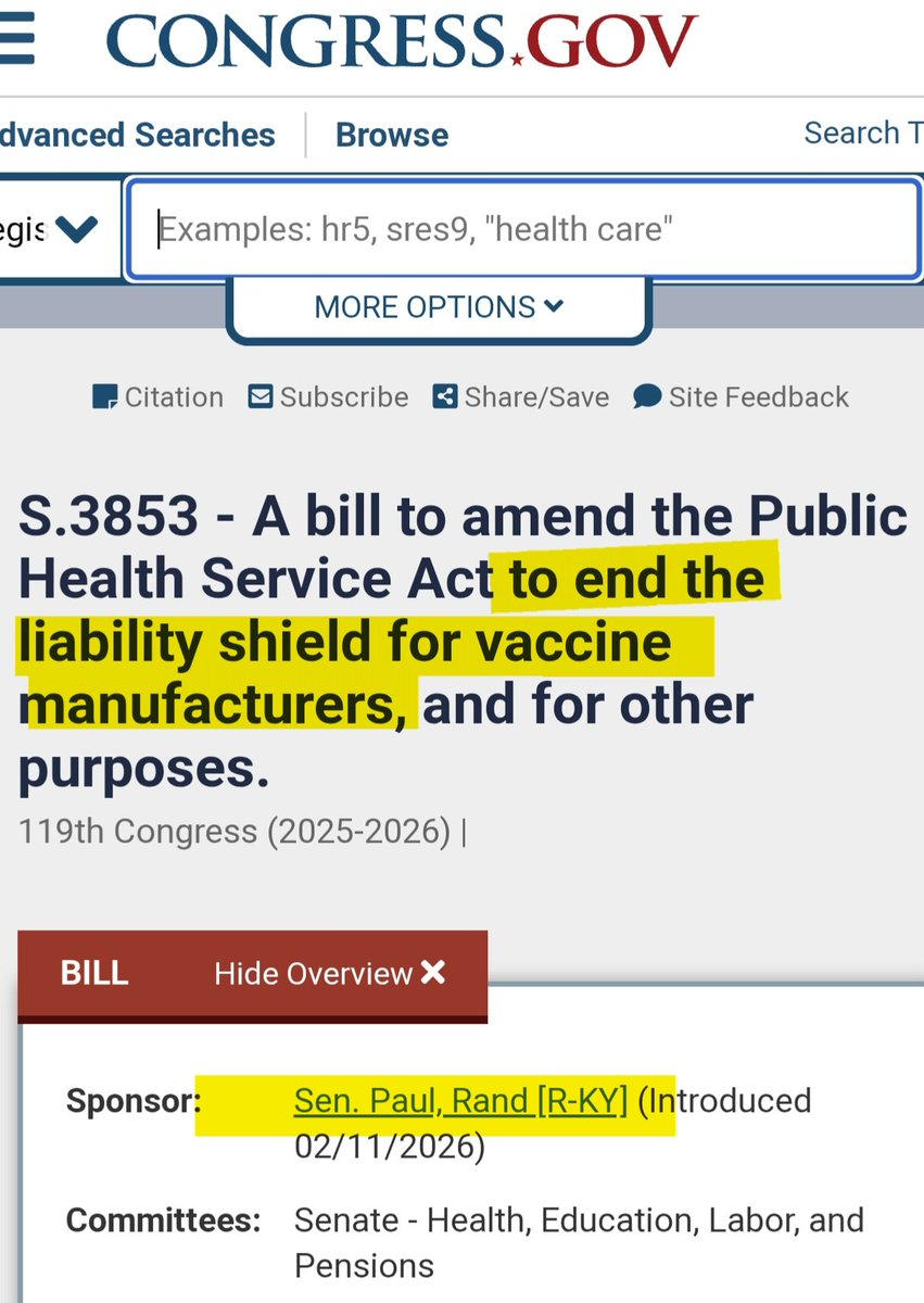 🚨 BREAKING: Rand Paul (R-KY) has introduced a bill to END Big Pharma's 40-year FREE PASS on vaccine injuries - no more liability shield!

The drug cartel has poisoned millions while hiding behind 1986 immunity on "vaccines".

DO YOU SUPPORT <a href="/RandPaul/">Rand Paul</a> ON THIS ISSUE?