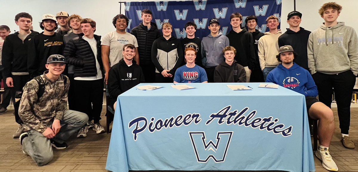 wataugaboosters's tweet photo. ⚾️ @KingU_Baseball (@jakeblanton)
⚾️ @DukeBASE (@EvanBurroughs13),
⚾️ @BJUBruins (@LukeRothrock),
⚾️ &amp; @NRCCBaseball (@BrettVannoy55) 

just got better! Congrats to these Pioneers &amp; their families! Looking forward to watching them play in their senior season for @BaseballWatauga! https://t.co/nXJD8hzUl2