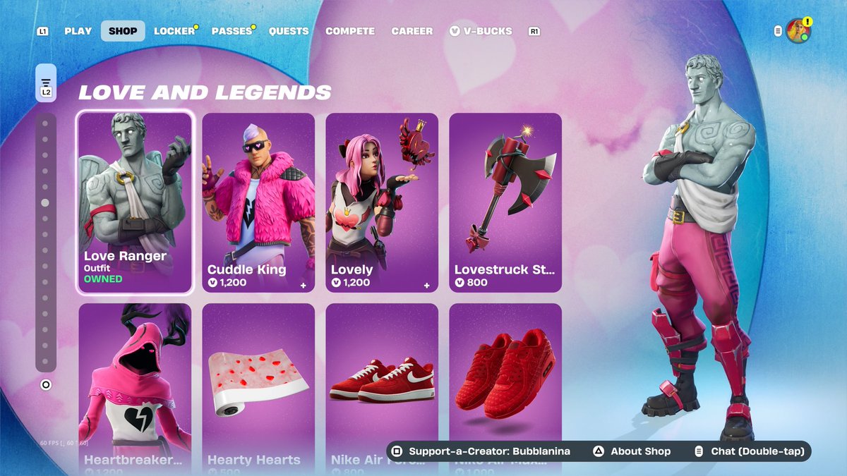 MORE VALENTINE’S COSMETICS HAS RETURNED TO THE SHOP, INCLUDING LOVE RANGER (my favorite) 💌💘

• Consider using code lolbrandon if you decide to purchase any of the Valentines stuff! Your support is greatly appreciated and helps support me &amp; future giveaways! 🌸💖 • 

#Fortnite