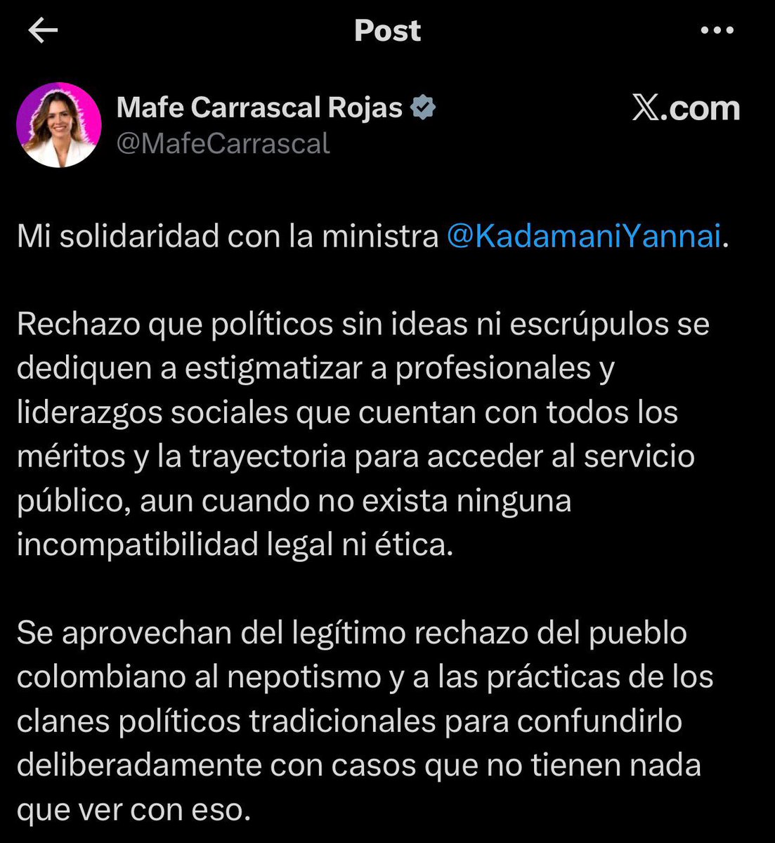 dmarcordoba's tweet photo. A María Fernanda Carrascal le gusta el nepotismo cuando lo ejercen sus amigos de izquierda. Porque si otro se atreve, recibe su rechazo. 

Relativismo moral absoluto. https://t.co/KedKUkZBol