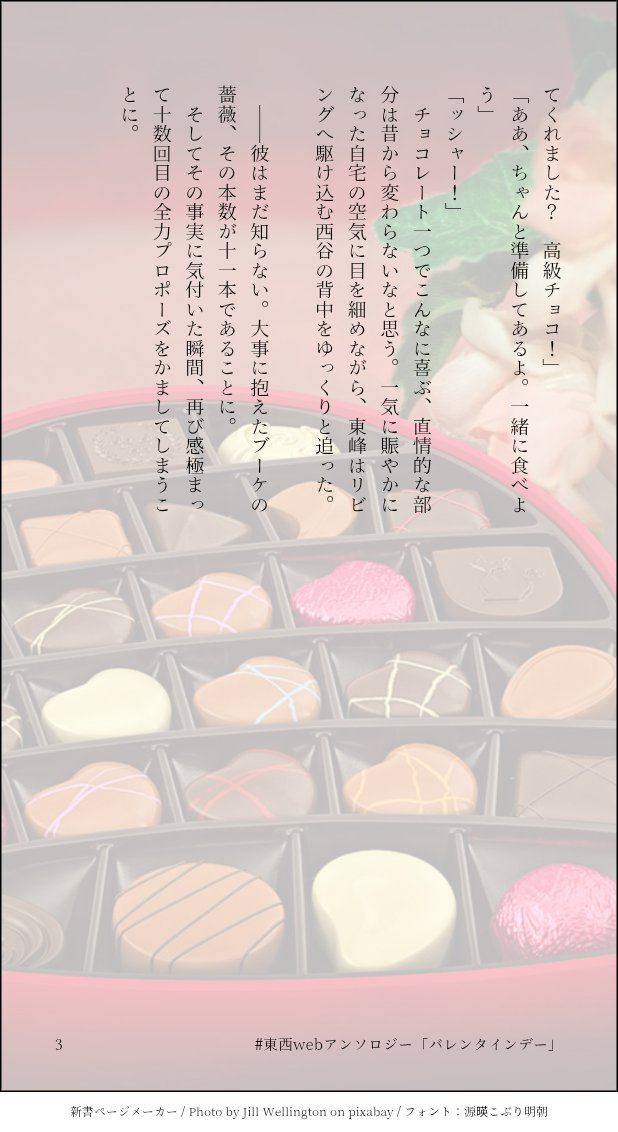 新しい話も無事に書き上がりました！
主催さま、今回も開催ありがとうございました✨

#東西webアンソロジー
「バレンタインデー」