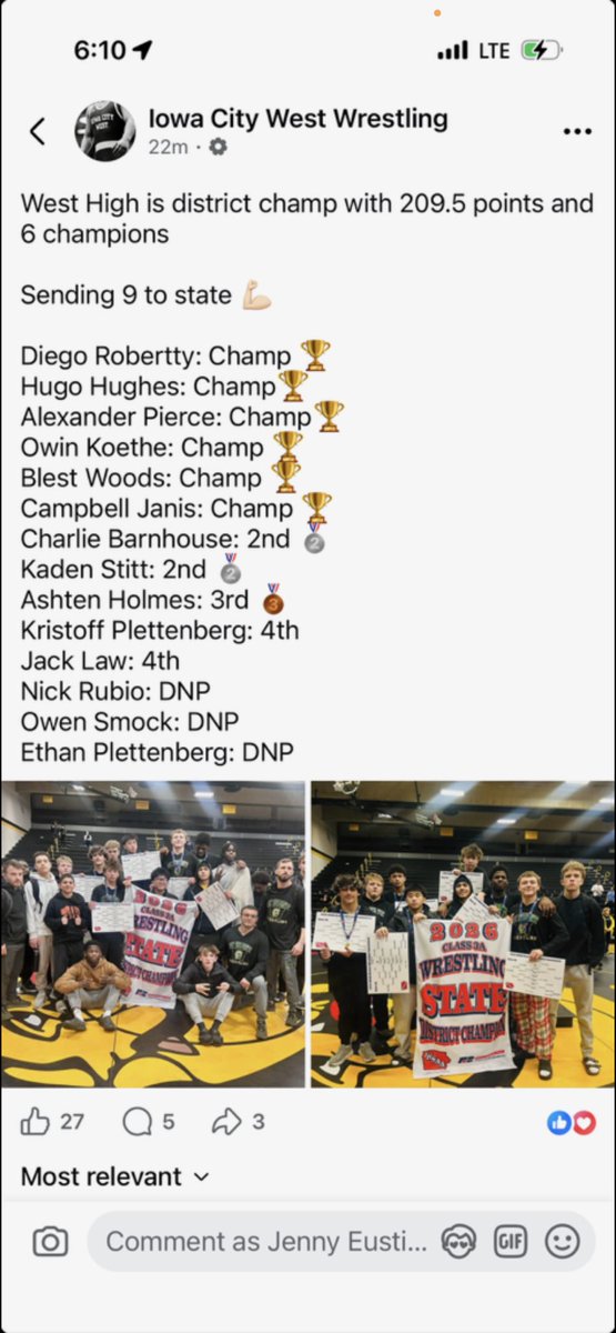 Iowa City West Athletics tweet media