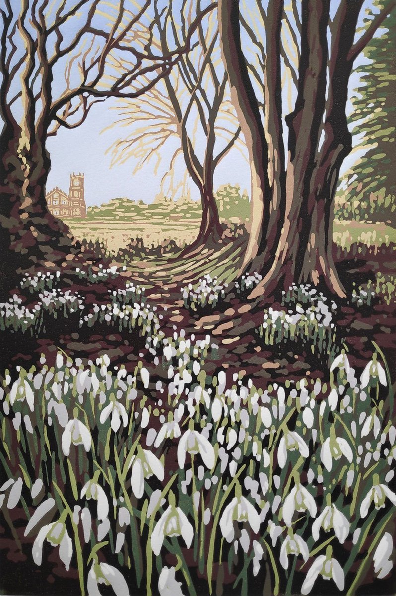 marysia_cc's tweet photo. Snowdrop View (2022) 
Linocut by Alexandra Buckle https://t.co/lcWOQCLeKI
