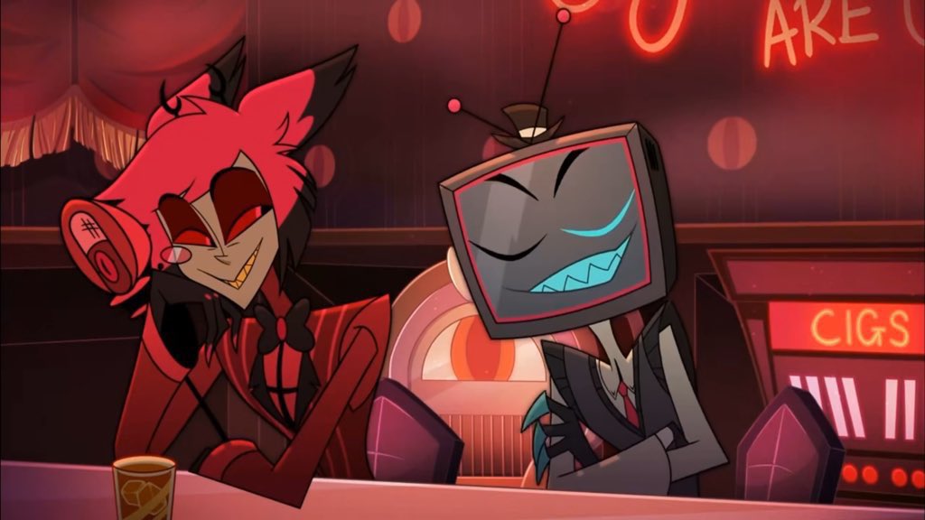 the holy trinity of alastor genuinely smiling when he’s around vox