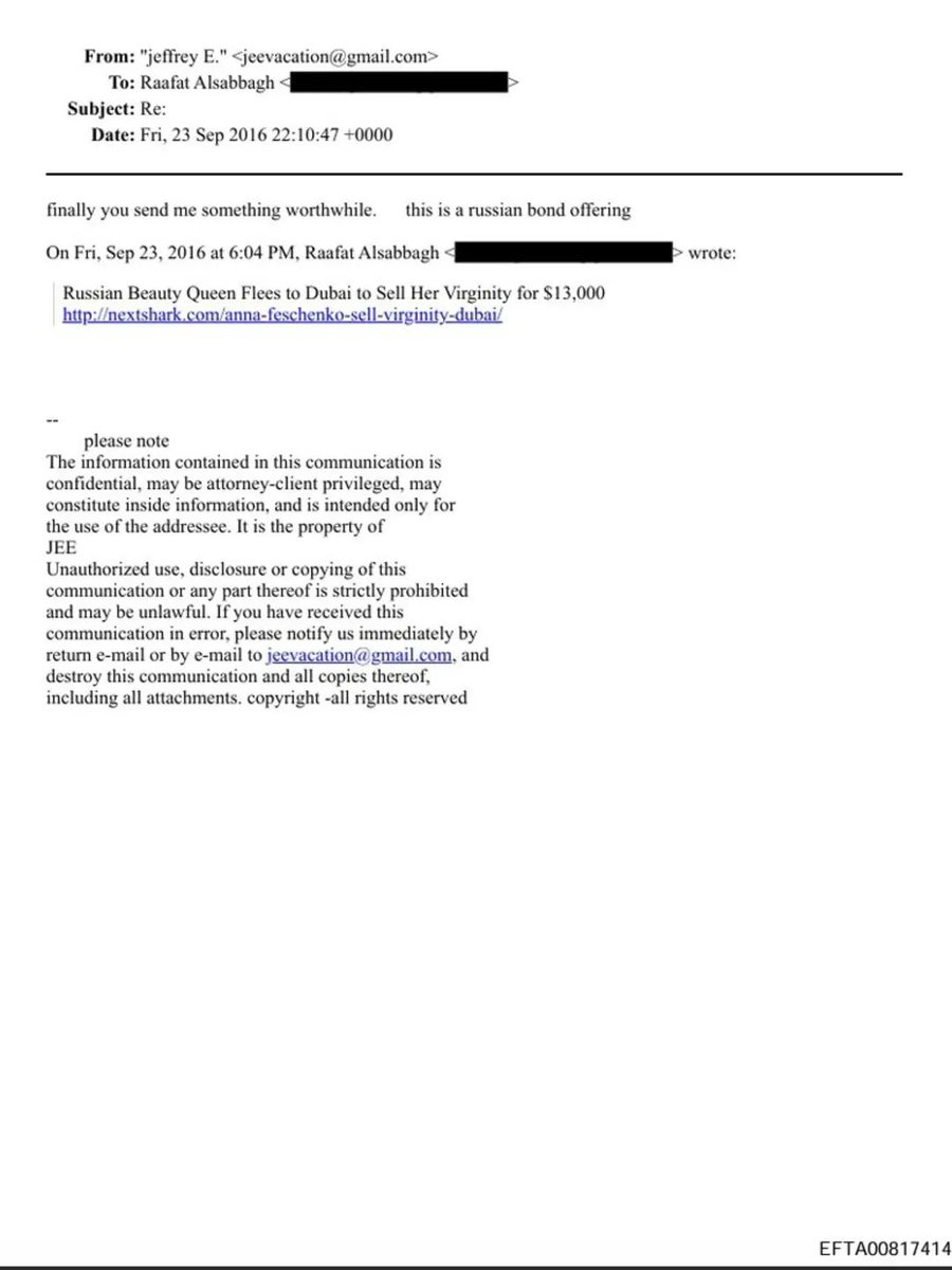 MediatorReal's tweet photo. Advisor to the Royal Court of the Kingdom of Saudi Arabia and thus MBS, Raafat Alsabbagh correspondence with the convicted pedophile and now reportedly dead by suicide in prison, Jeffery Epstein.
EFTA00817414
EFTA01620556
EFTA01614141
EFTA01614142
EFTA01614143
EFTA01619453 https://t.co/z8t3ZrFCxC