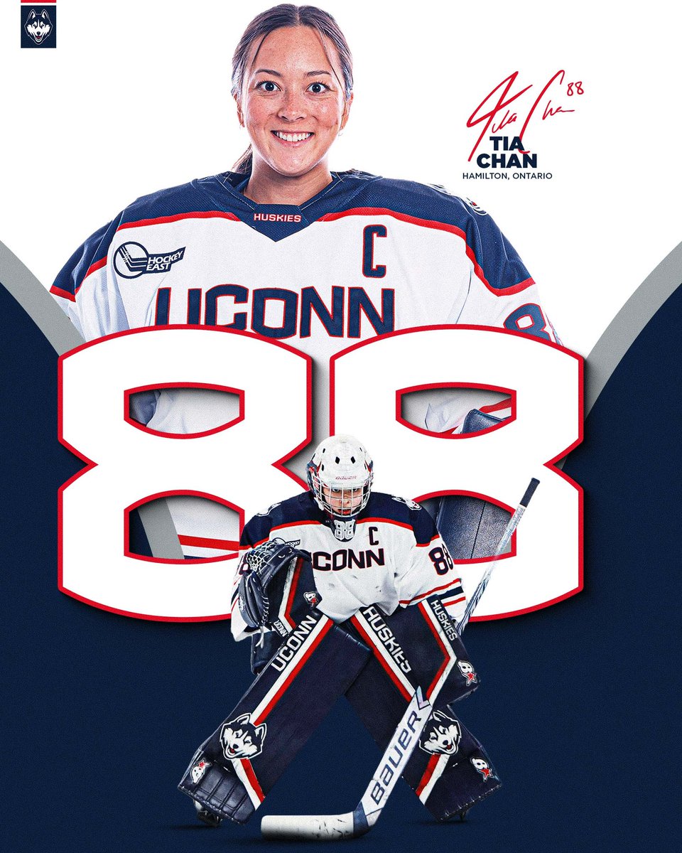 UConnWHOC's tweet photo. Senior Spotlight✨

Thank you, #88 Tia Chan‼️

• 114 games played 
• 1.52 career GAA
• 2,340 career saves 
• 2x team captain https://t.co/lGzs2mAAYY