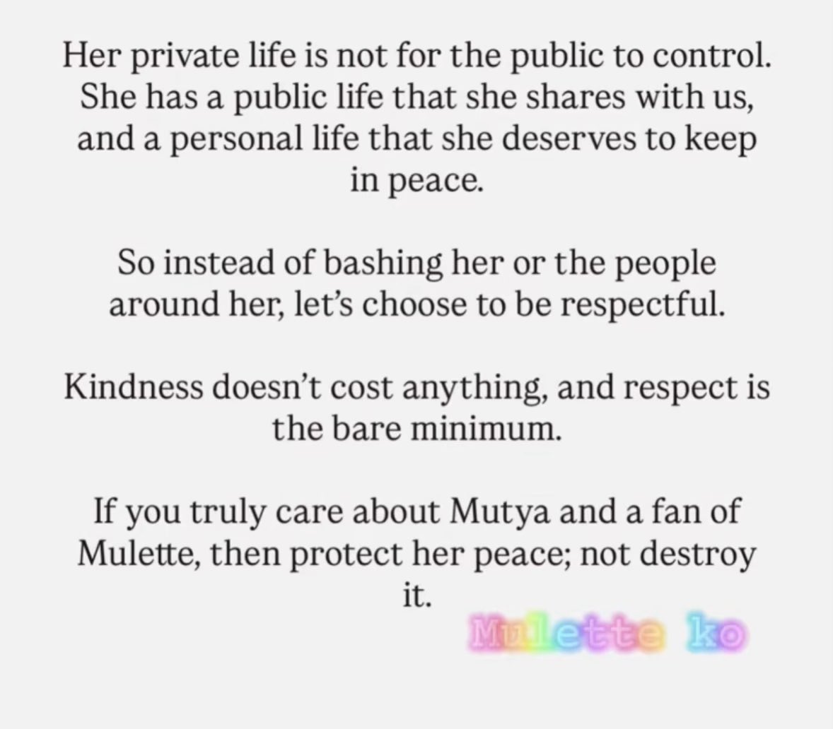 theyhan17's tweet photo. Mutya’s life is hers. Her choices are hers.
Her happiness is hers ☺️

Stay as a fan, not as a controller ✨
Respect her private life the same way you want people to respect yours 🤍
@iammutya_orquia https://t.co/O2LpnLcsie