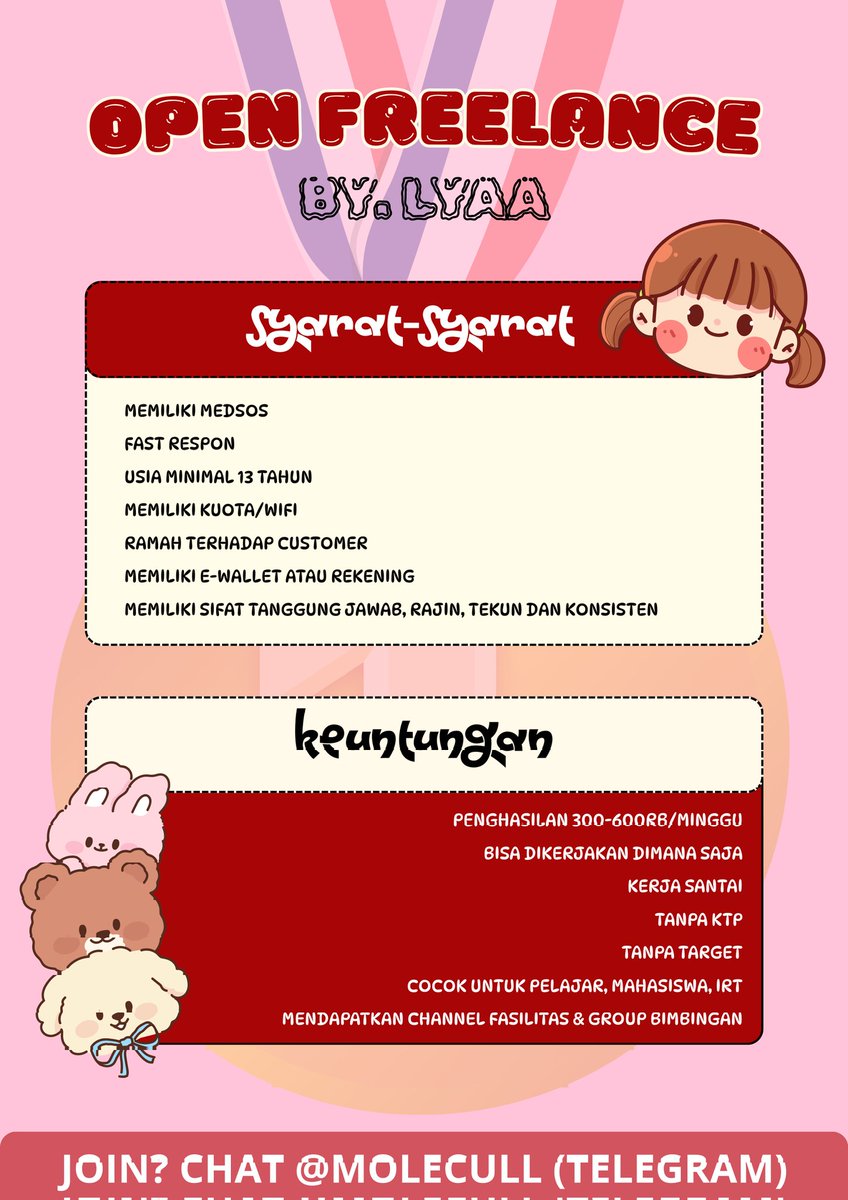 haii, ayoo sini siapa yang mau join freelance ku? udh full bimbingan looh, alhamdulilah aku sendiri udah get 4jt dari freelance ini 

#zonauang #zonajajan #freelance #wfh