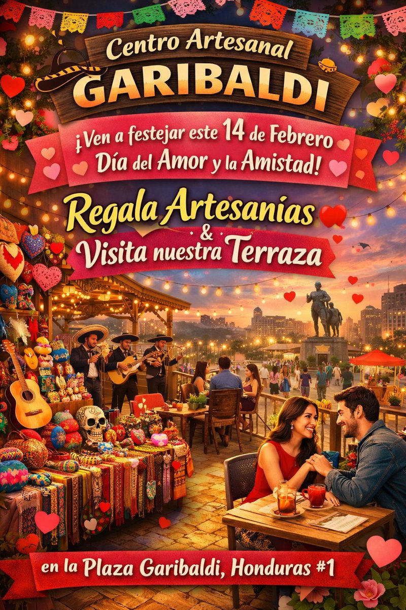 Amigos... vengan este día y celebren con nosotros el #DiaDelAmorYLaAmistad en el #CentroArtesanalGaribaldi Honduras #1. 
Regala una artesanía, un rico mezcal o un huipil hecho a mano. Recuerda subir a la #TerrazaGaribaldi a disfrutar de un rico cafecito.
