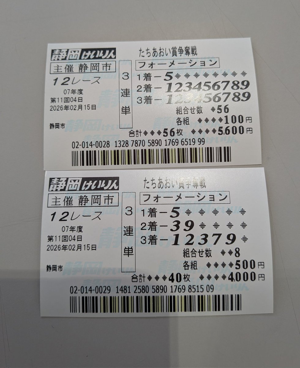 静岡競輪場の養分 ボーイズ！ 深谷知広選手の応援車券 三連単 深谷-全