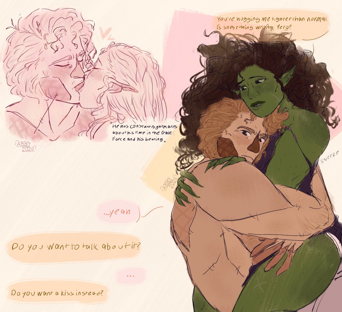 Abby_DrawZZZ's tweet image. Here’s some comforting/little angsty Fiyeraba for today! Fiyero gets these nightmares frequently 😔 #wicked #wickedmovie #fiyeraba