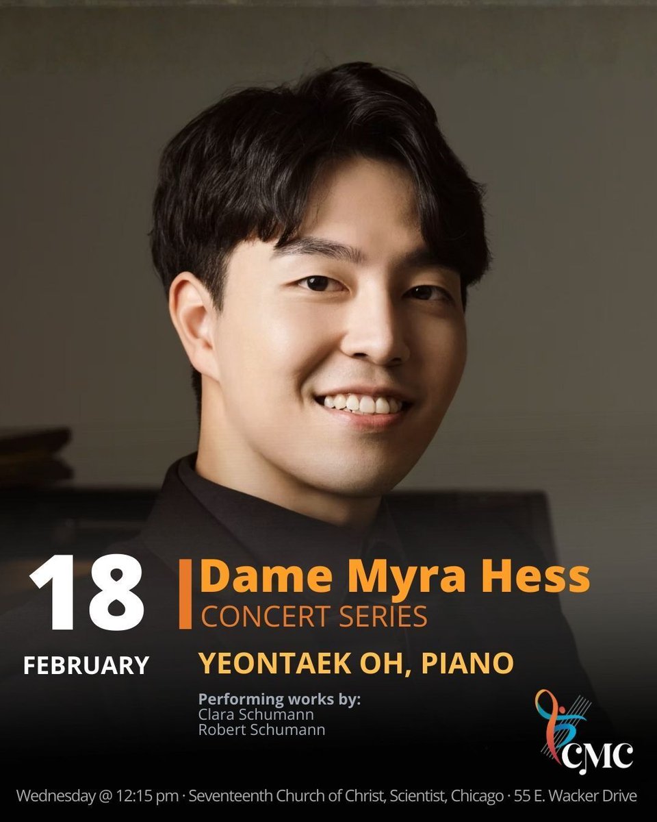 Pianist Yeontaek Oh performs Schumann at next week’s Dame Myra Hess Memorial Concert!

📅 Wednesday at 12:15 PM
📍 Seventeenth Church of Christ, Scientist
🎟️ Free admission

#ClassicalMusicChicago #nonprofitorganization #freethingstodoinchicago