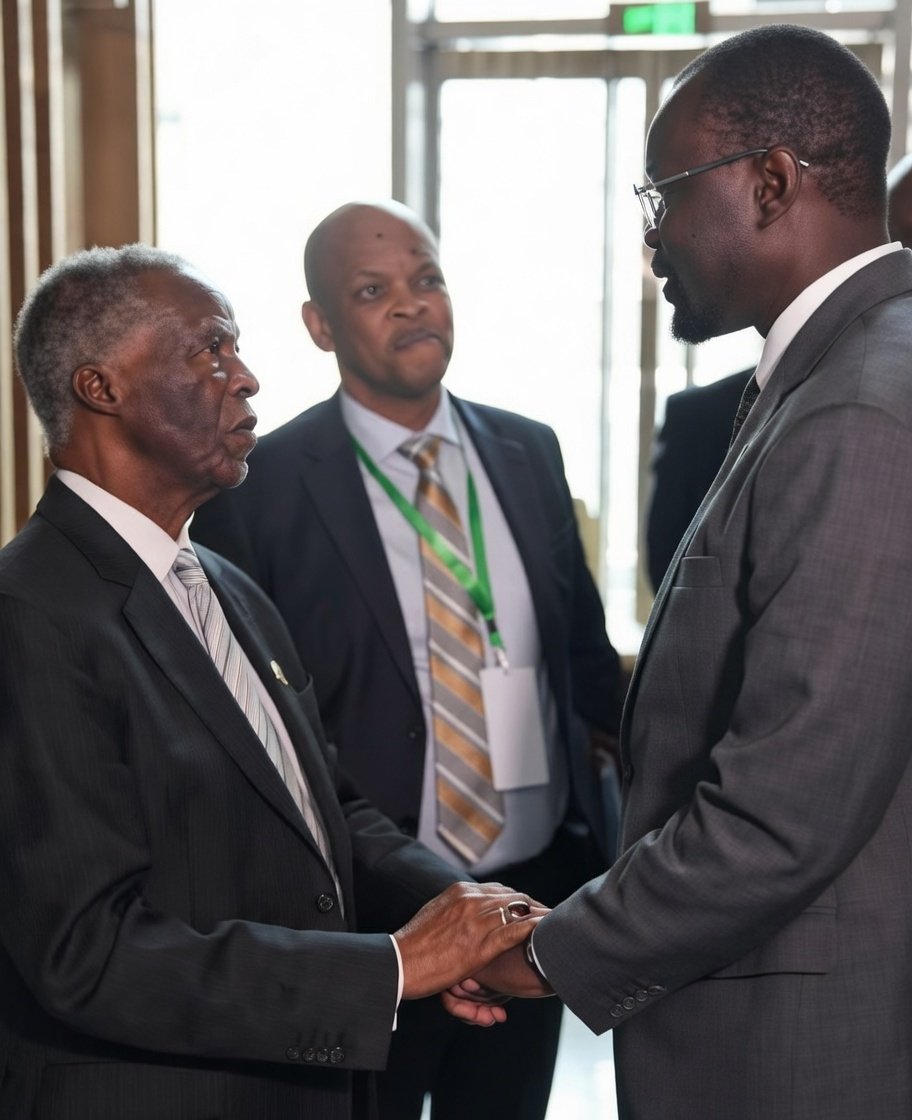 amuyakar_Ndoy's tweet photo. Former SA President Thabo #Mbeki and Senegal’s PM Ousmane #Sonko.

 That look says it all: the wisdom of the elders meeting the energy of a new era. A handshake that feels like a passing of the torch for the continent. 

🇸🇳🇿🇦
#AfricaRising https://t.co/9zXNRciQpY