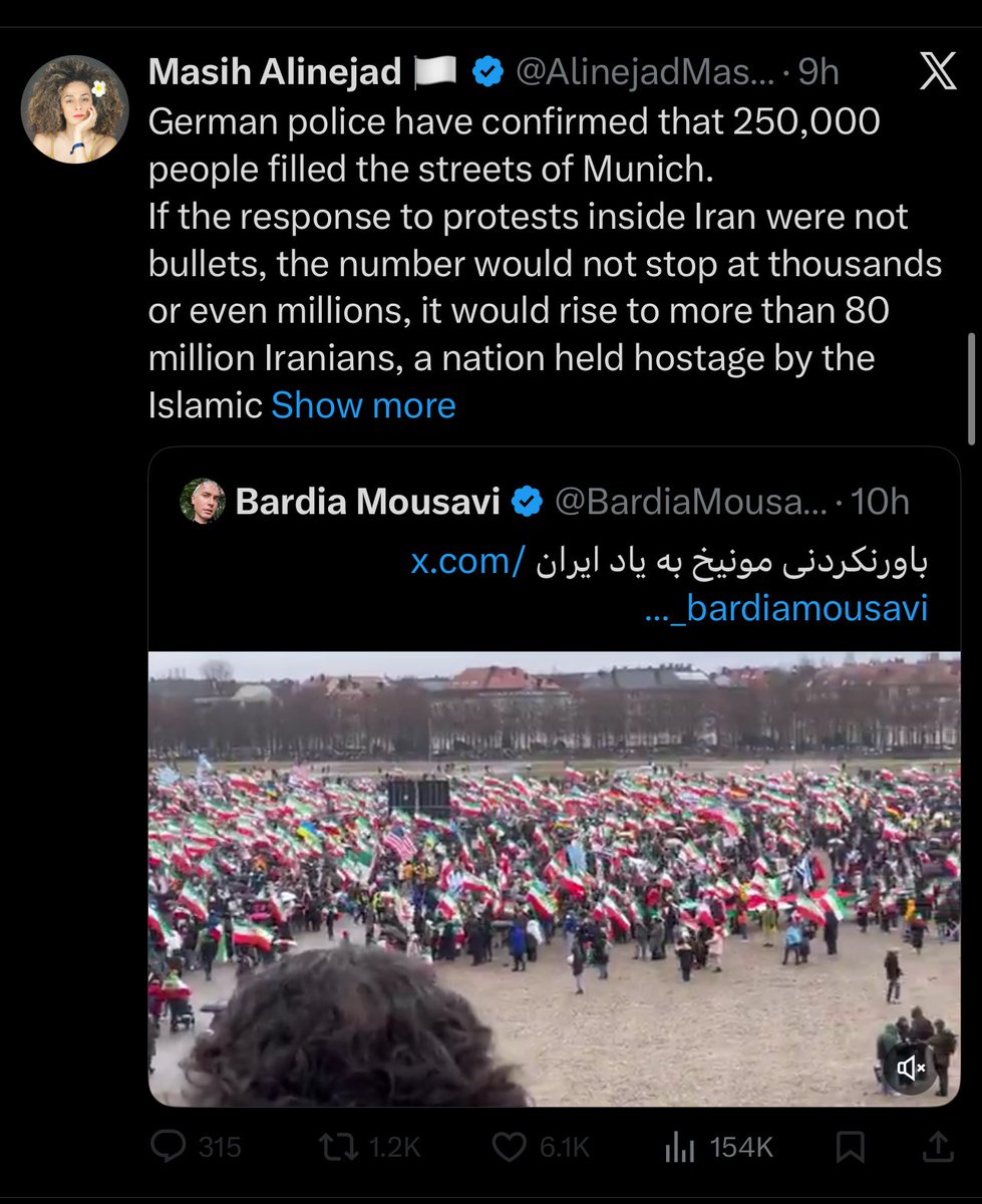 معصومه توییت زده که پلیس آلمان تایید کرده ۲۵۰ هزار نفر رو ولی هیچ اسمی از کسی که این ۲۵۰ هزار نفر رو دعوت کرده نیاورده
من بلاکم جون عزیزتون برین به انگلیسی برینین به سر تا پاش