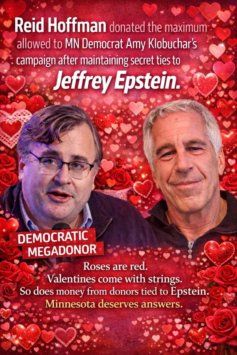 Meet Amy Klobuchar's billionaire Valentine, Reid Hoffman. A Democrat mega donor who maxed out to Klobuchar and palled around with Jeffery Epstein.
