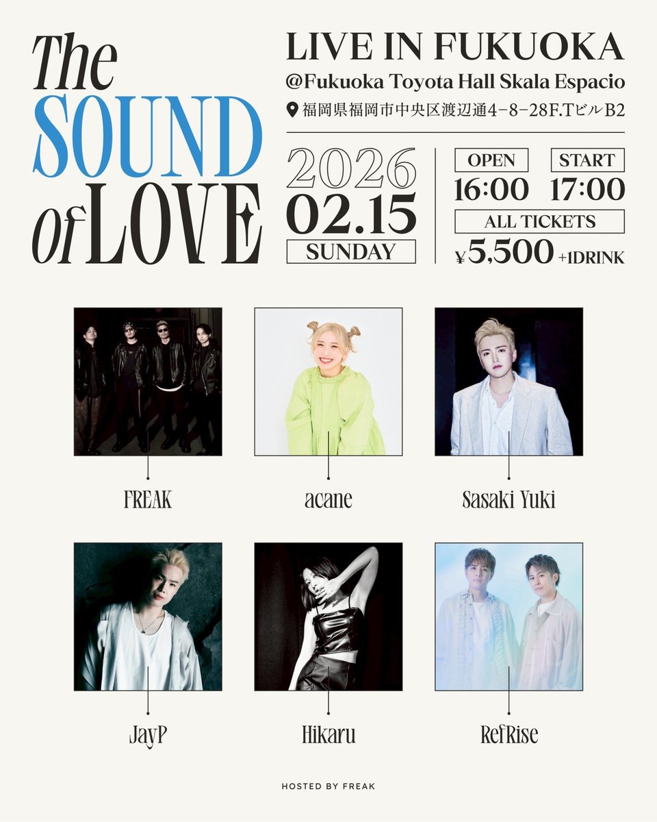 freakofficial1's tweet photo. 本日FREAK主催イベント‼️

「The SOUND of LOVE」

当日券販売いたします。

料金¥5,500 + 1Drink

沢山のご来場お待ちしております🙇‍♂️ https://t.co/n0o4qoFfDe