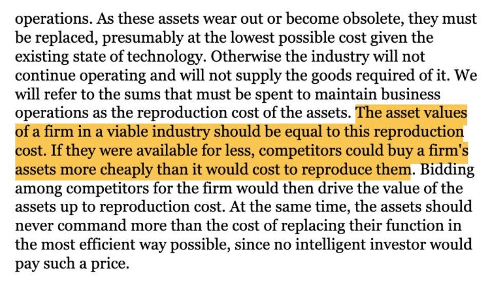 alexbrowne101's tweet photo. On replacement cost, and how it determines the price of future competition.

The $RIG / $VAL transaction is a good example of this framework in action. Acquiring a competitor's assets for far less than it would cost to reproduce them.

From Graham to Buffett and Beyond, p.118 https://t.co/xubdbwC7ay