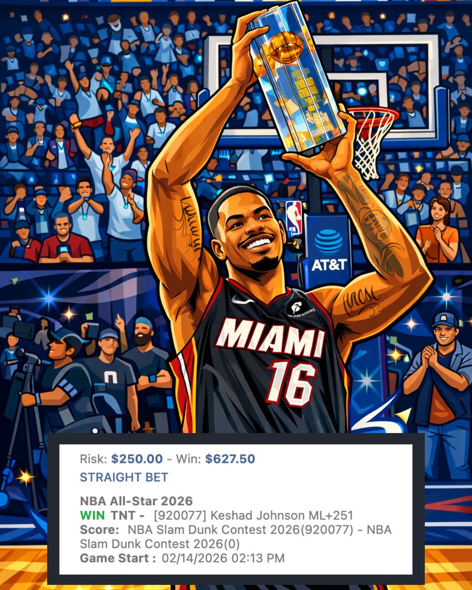 ANOTHER WIN for <a href="/StevePBets/">Steve P.</a> 💰

Keshad Johnson +250 cashes in the Dunk Contest!

The hot hand continues for our NBA prop expert 🔥: 5 King of the Court winners in 8 weeks, now cashing NBA All-Star props

Elite process all across the board! 👑

#ThereWillAlwaysBeAnEdge