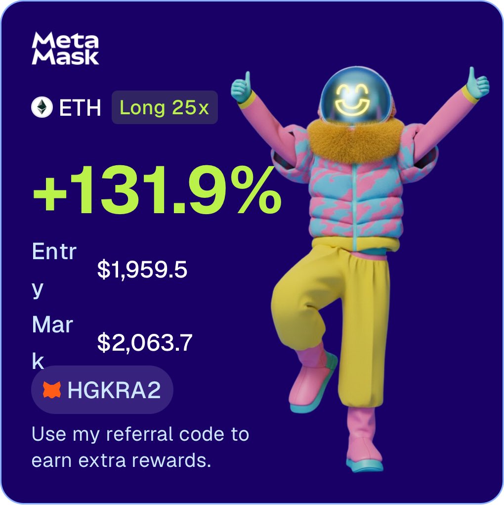 Trade ETH perps on MetaMask. Sign up using my referral code HGKRA2 to earn extra rewards. link.metamask.io/rewards?referr…