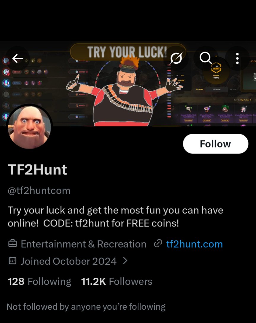 So like we can all agree this is the worst account on tf2 twit right? Literally steals everything from reddit to promote a gambling site, can't even be bothered to put in any effort #killtf2hunt