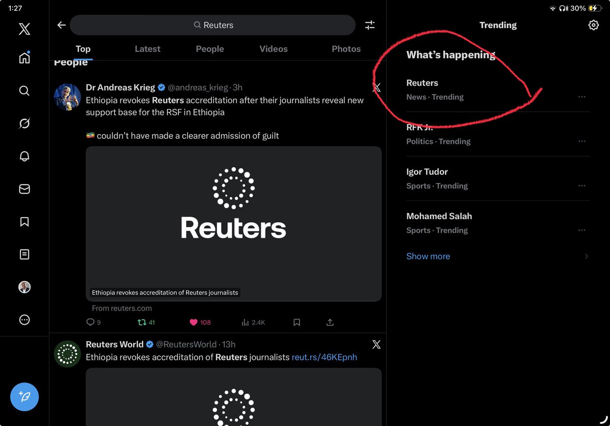 SirakBahlbi's tweet photo. Look what is trending in the News. Abiy kicking out @Reuters from #Ethiopia because of reports revealing UAE military camp in Ethiopia to support the RSF to attack #Sudan https://t.co/xjmQa0QqjU