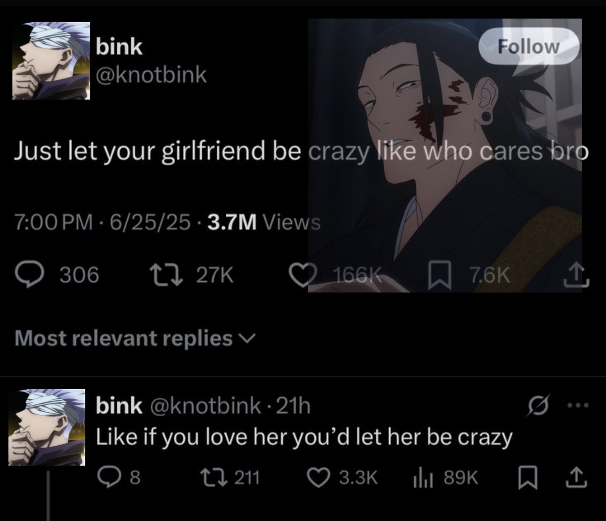 when someone asks gojo why he let geto run his cult for years