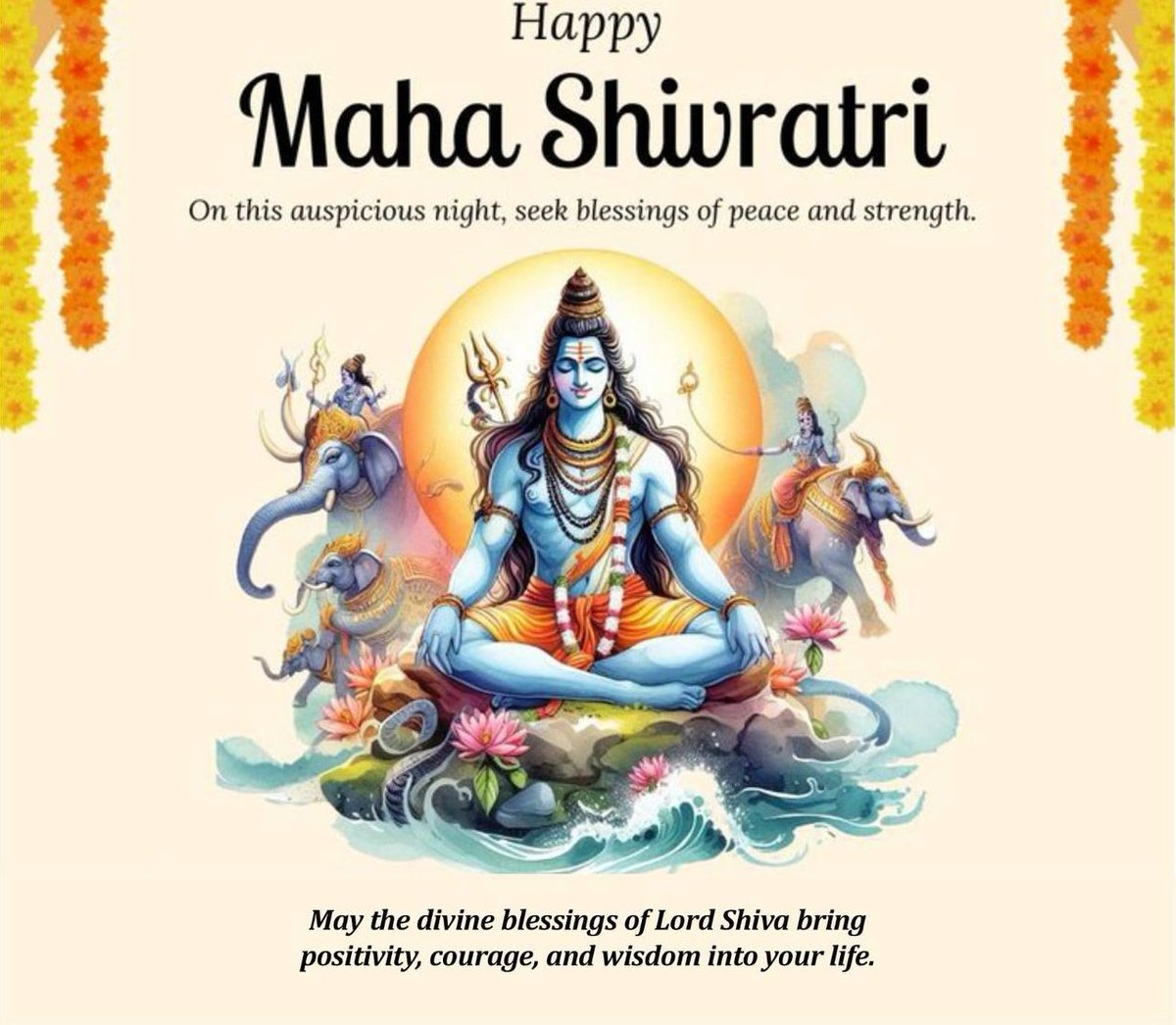 कर्पूरगौरं करुणावतारं
संसारसारं भुजगेन्द्रहारम्।
सदावसन्तं हृदयारविन्दे
भवं भवानीसहितं नमामि॥ 🙏

इस महाशिवरात्रि पर महादेव से यही प्रार्थना है
कि वे हमारे जीवन से अज्ञानता का अंधकार दूर करें।

महादेव की कृपा आप पर और आपके परिवार पर सदैव बनी रहे। 
#महाशिवरात्रि #MahaShivaratri