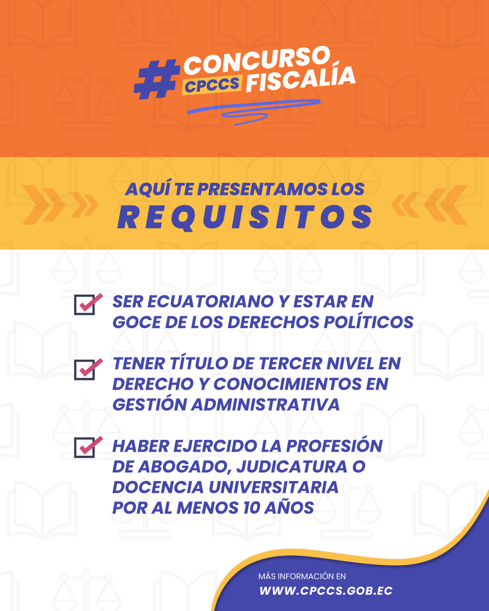 CpccsEc's tweet image. Llegó el momento de que los mejores profesionales del Derecho preparen sus postulaciones para el concurso de designación de Fiscal General del Estado.

Conoce aquí los requisitos👇