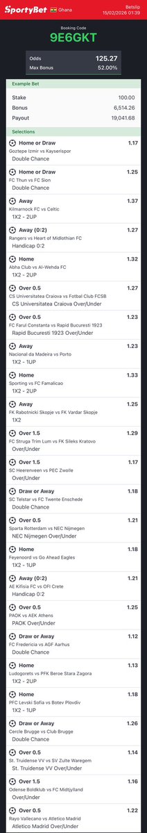 congratsodds's tweet image. 125 odds for this Sunday 

SportyBet Code: 9E6GKT