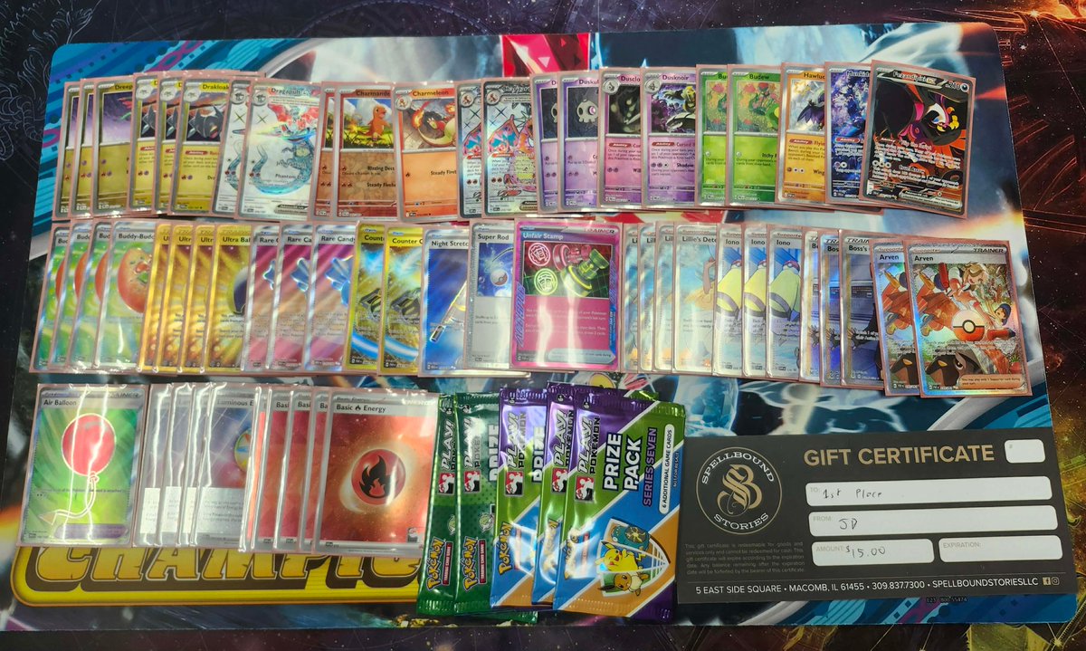 3-0-1 today. 1st out of 10! Didnt run as smooth as I wanted it too but its ok.
R1 - Typhlosion: Draw
R2 - Absol Box: Win
R3 - BlazikenPult (<a href="/KTang32/">Cooper</a>): Win
R4 - Slowking Seek Inspiration (<a href="/LonelyGamer2242/">LonelyGamer2242_PTCG</a>): Win

All very close games today with some of Western Illinois best! GGS!