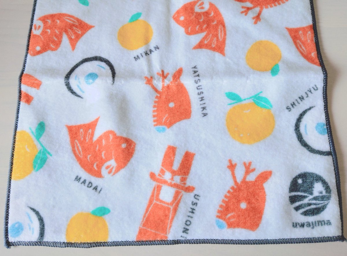 お友達に宇和島のタオルもらったうれしすぎる！！名産のみかんとか真鯛