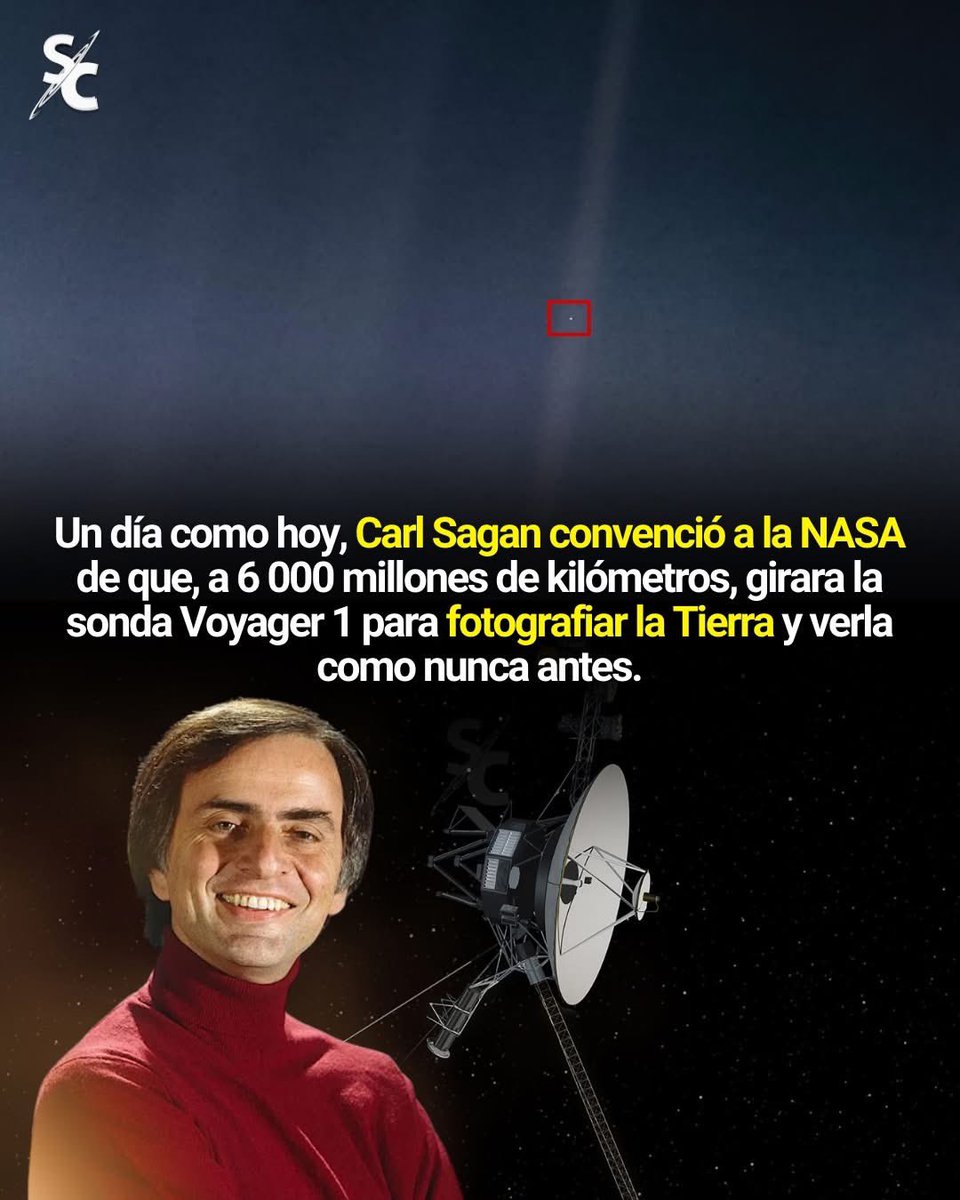 El 14 de febrero de 1990, la sonda Voyager 1 tomó la histórica imagen “Pale Blue Dot”. Desde 6 000 millones de kilómetros, la Tierra apareció como un diminuto punto azul suspendido en un rayo de luz.

Durante años, Carl Sagan insistió ante la NASA para que girara la cámara antes