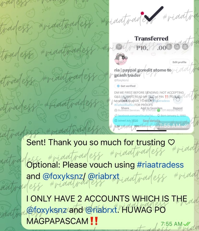 ༻ GRABPAY TO GCASH TRADE ༺

THANK YOU SO MUCH FOR TRUSTING! 

MY OLD ACCOUNT (<a href="/luvsnoo_/">ria | paypal gcredit unveri to gcash trader low</a>) WAS SUSPENDED

✧ #riaatradess