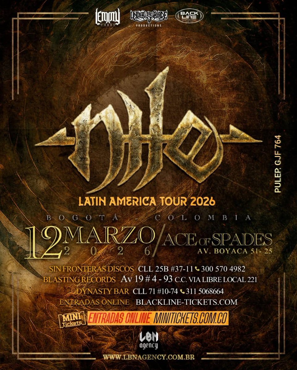 Estamos a pocas semanas del regreso de Nile en Bogotá 
12 de Marzo en Ace Of Spades 

Boletería disponible en