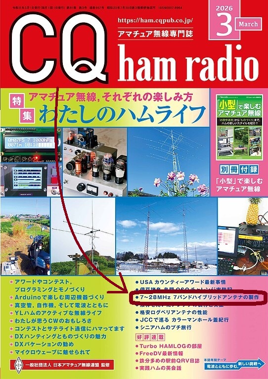 454ppp's tweet photo. CQ誌3月号で「ハイブリッドアンテナ」を発表することになりました。7ページ使って説明しています。便利なアンテナで作ってみてください。😄#POTA #cqHamRadio #EFHW #antenna #アンテナ #7MHz #アマチュア無線 #parksontheair #移動運用 https://t.co/nypQUT0IXS